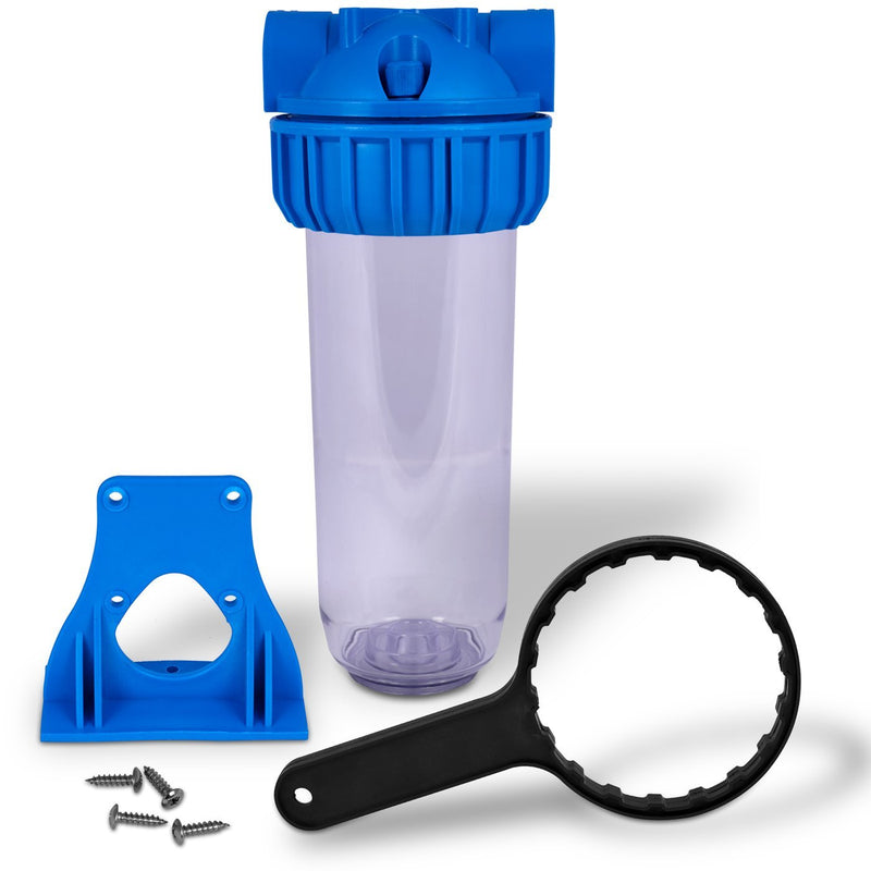 10 In. x 2.5 In. Transparent Whole House Water Filter Housing Package Contents