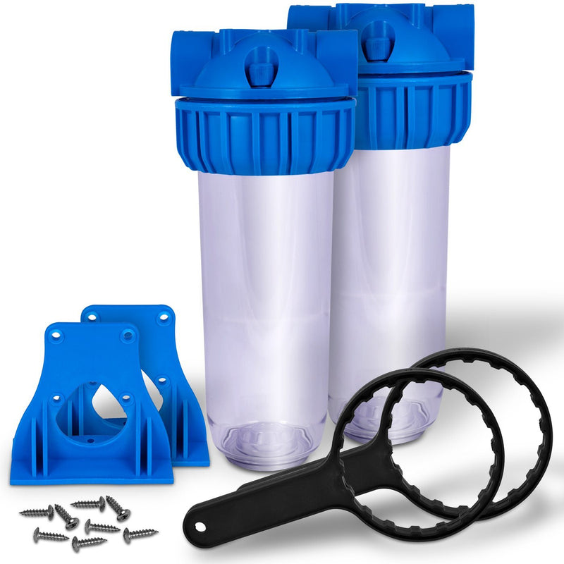 Pack of Two 10 In. x 2.5 In. Transparent Whole House Water Filter Housings