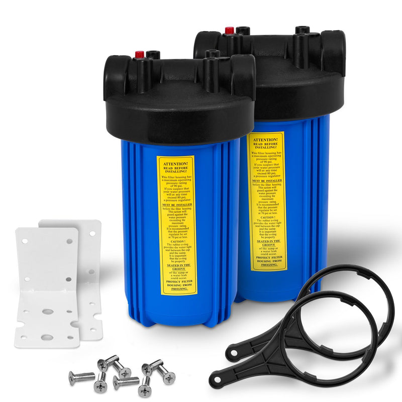 Pack of Two 10 Inch Big Blue Whole House Water Filter Housings