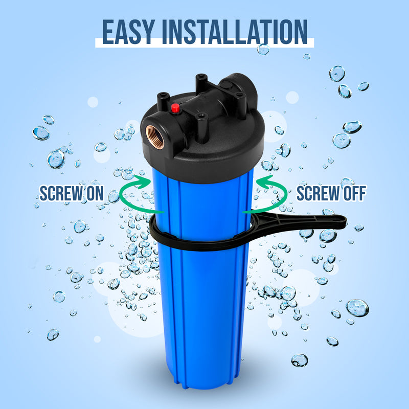 20" Whole House Water Filter System - 5 Micron Pleated Sediment Cartridge, 1" Brass Ports