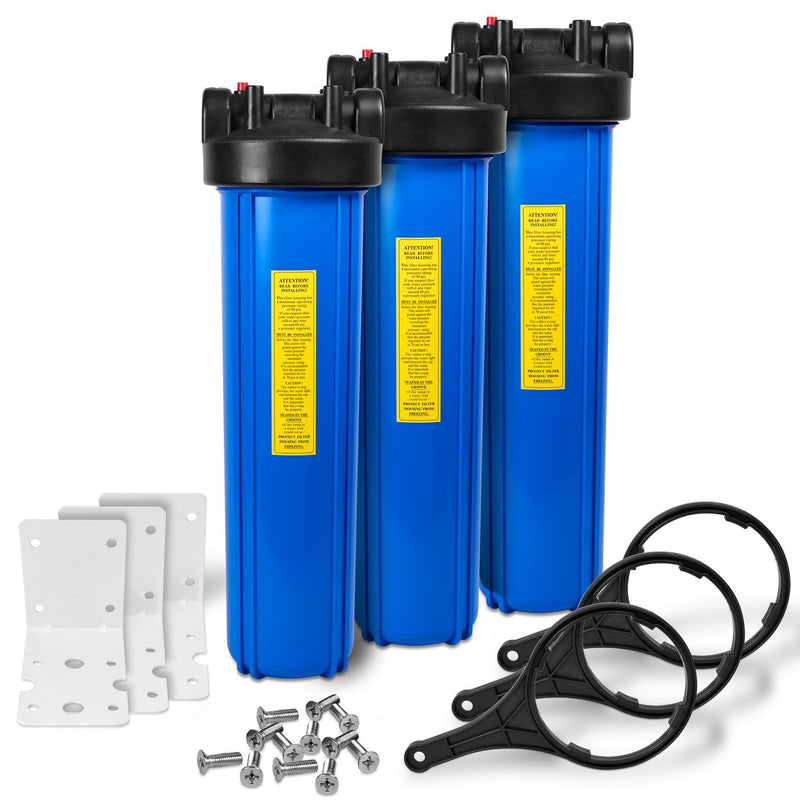 Pack of Three 20 Inch Big Blue Whole House Water Filter Housings