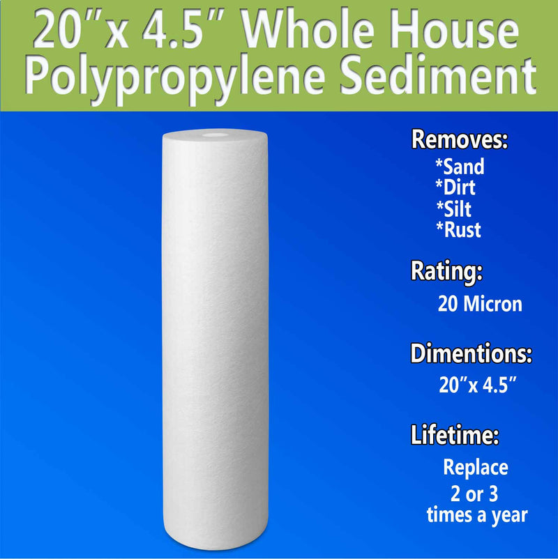 20"x 4.5" Big Blue Sediment Replacement Water Filter Cartridge 20 Micron