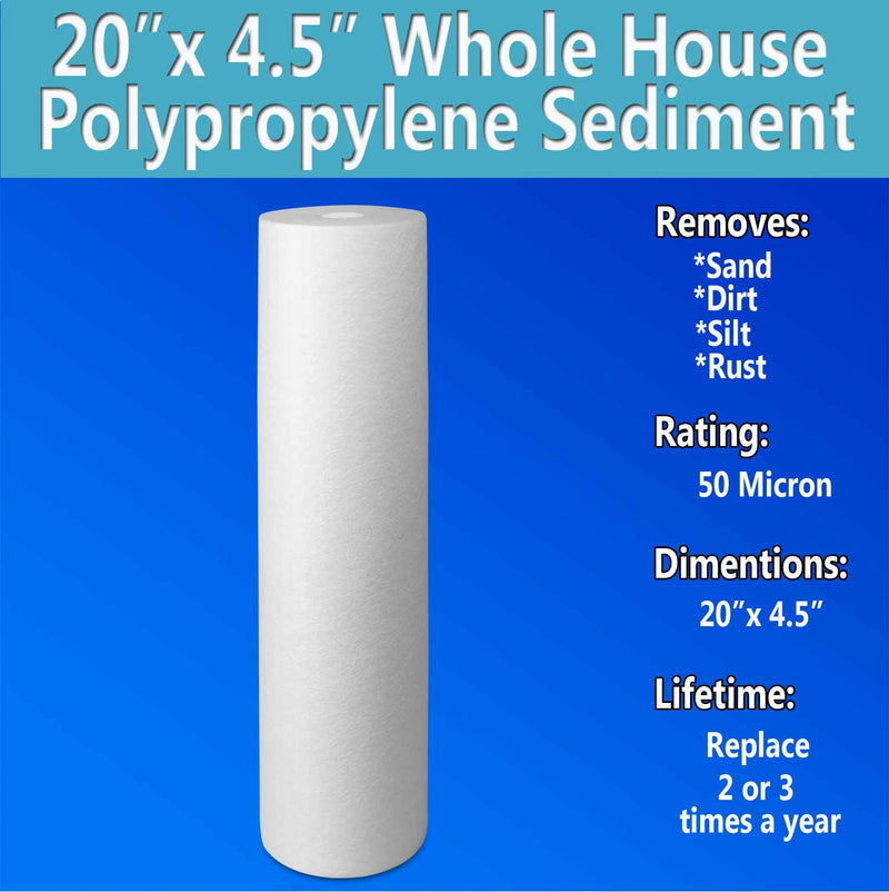 20"x 4.5" Big Blue Sediment Replacement Water Filter Cartridge 50 Micron