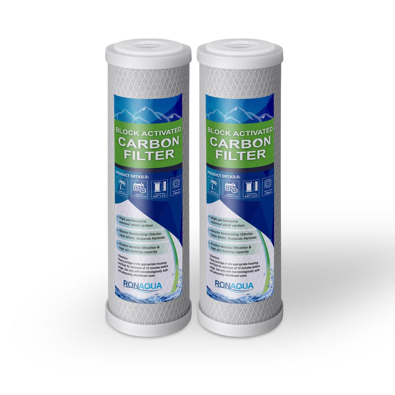 Pack of Two 10 Inch 5 Micron Activated Carbon Block Water Filter Replacement Replacement Cartridges