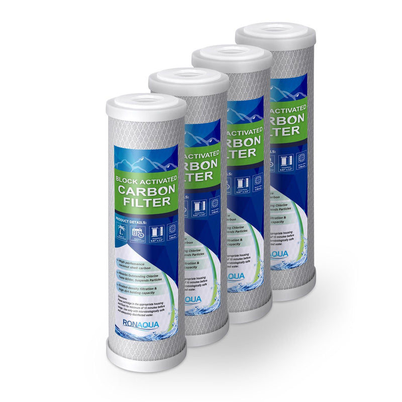 Pack of Four 10 Inch 5 Micron Activated Carbon Block Water Filter Replacement Replacement Cartridges