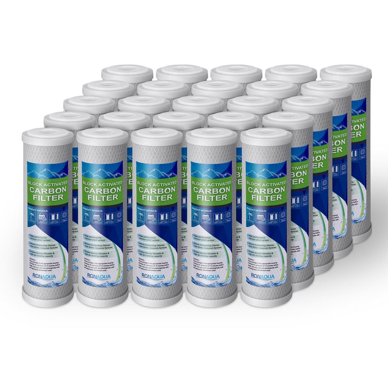 Pack of Twenty Five 10 Inch 5 Micron Activated Carbon Block Water Filter Replacement Cartridges