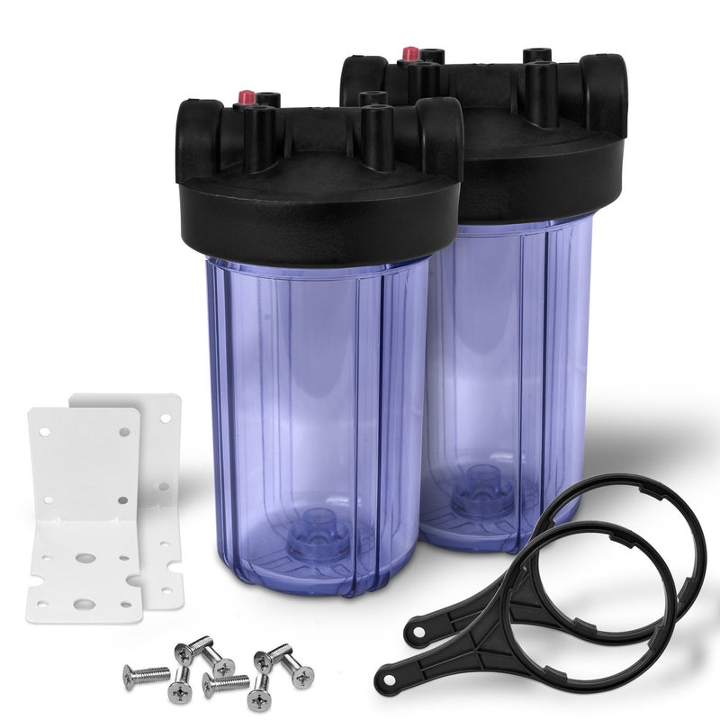 Pack of Two 10 Inch Transparent Whole House Water Filter Housings