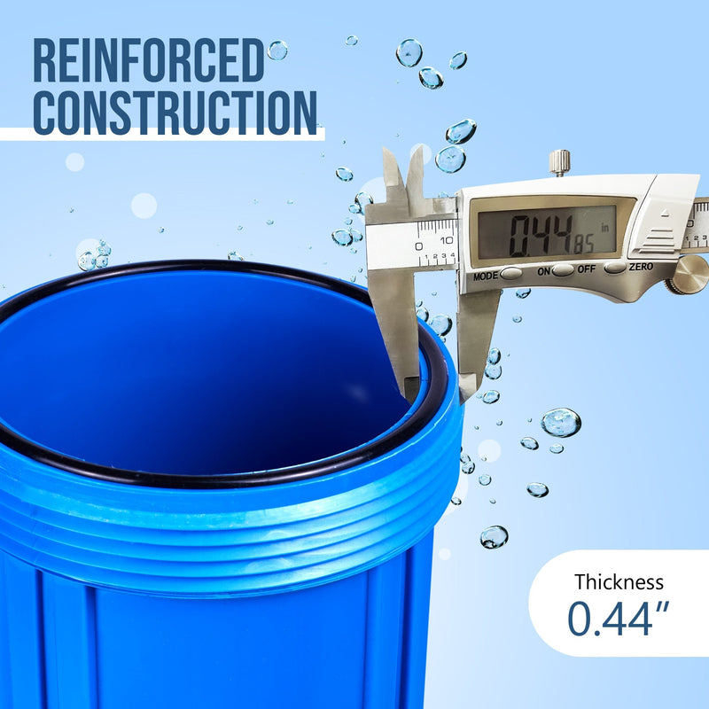 High Capacity 10 x 4.5-Inches Blue Whole House Water Filter Purifier System with Presser Relief Button, 1” Inlet/Outlet Brass Port & Yearly Supply (4) Polypropylene Sediment Cartridges 5 Micron
