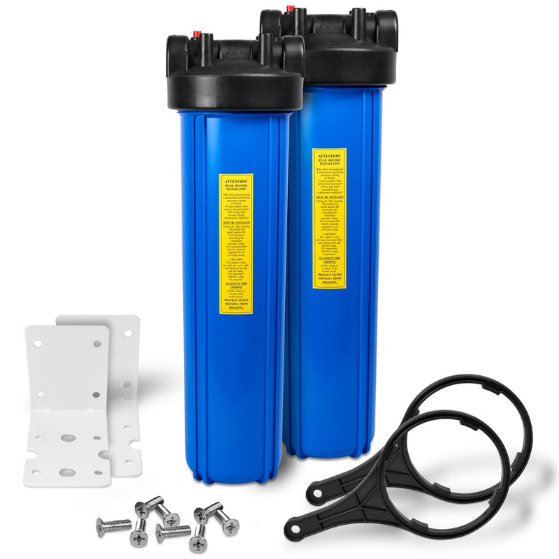 Pack of Two 20 Inch Big Blue Whole House Water Filter Housings