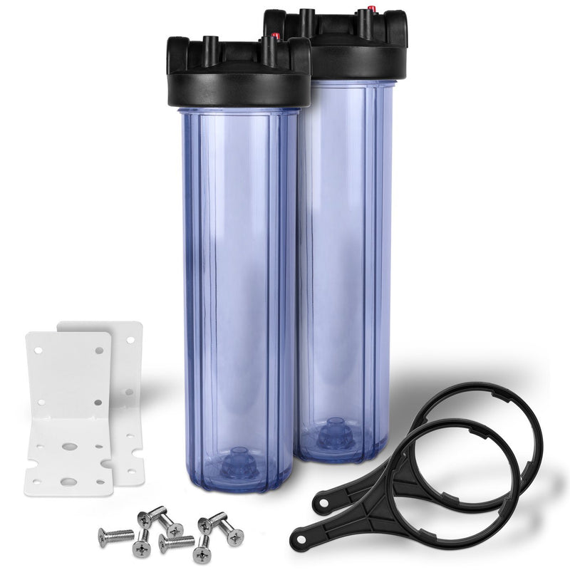 Pack of Two 20 Inch Transparent Whole House Water Filter Housings