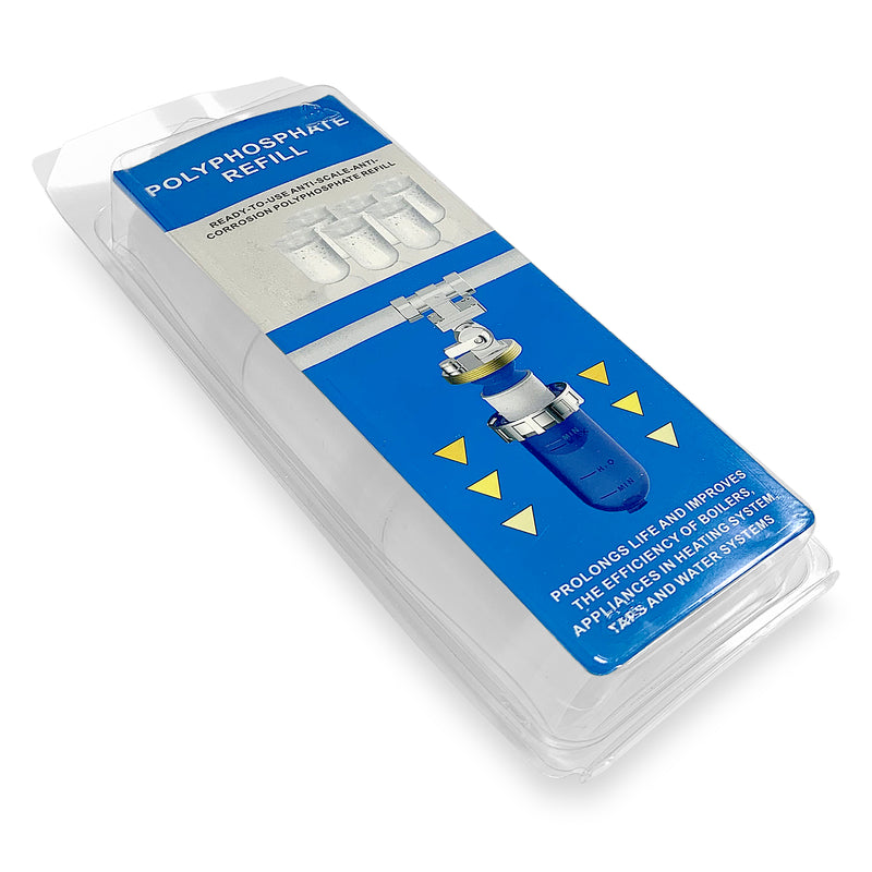 Polyphosphate Feeder Scale Inhibition Whole House Inline System to Correct Harms Caused By Inorganic Groundwater Impurities Helps Avoid Scale Accrual on Water Heaters and Boilers Vertical Connection