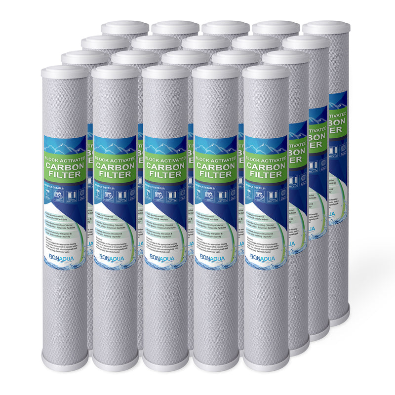 Standard Whole House Coconut Shell Carbon Block 5 Micron Water Filter 20” x 2.5” Fits 20” x 2.5” Housings. Remove Chlorine and Bad Odor. Compatible with C1-20, HX-CB-25-2010, F3WCB32