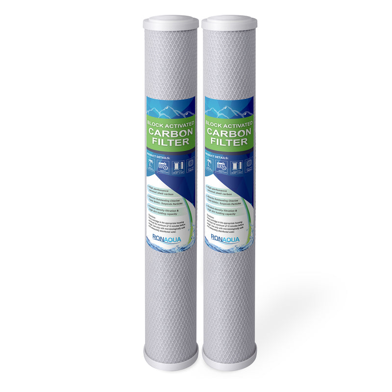 Standard Whole House Coconut Shell Carbon Block 5 Micron Water Filter 20” x 2.5” Fits 20” x 2.5” Housings. Remove Chlorine and Bad Odor. Compatible with C1-20, HX-CB-25-2010, F3WCB32