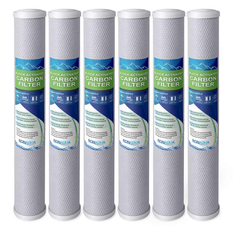 Standard Whole House Coconut Shell Carbon Block 5 Micron Water Filter 20” x 2.5” Fits 20” x 2.5” Housings. Remove Chlorine and Bad Odor. Compatible with C1-20, HX-CB-25-2010, F3WCB32