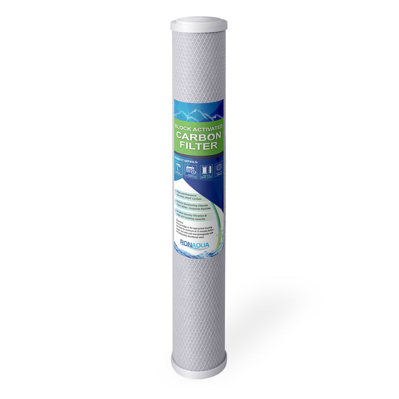 Standard Whole House Coconut Shell Carbon Block 5 Micron Water Filter 20” x 2.5” Fits 20” x 2.5” Housings. Remove Chlorine and Bad Odor. Compatible with C1-20, HX-CB-25-2010, F3WCB32