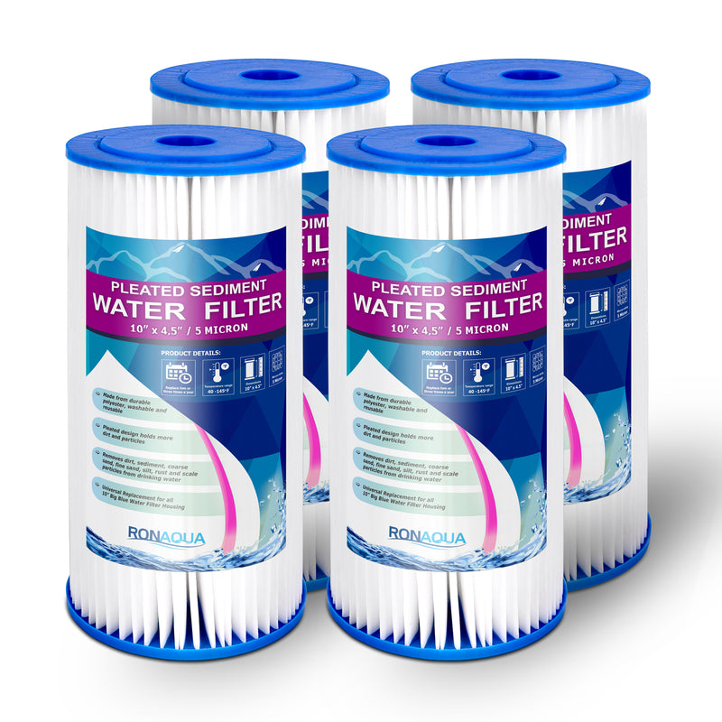 Big Blue Pleated Sediment Filter 5 Micron, Extended Filter Life for 10" Big Blue Housing