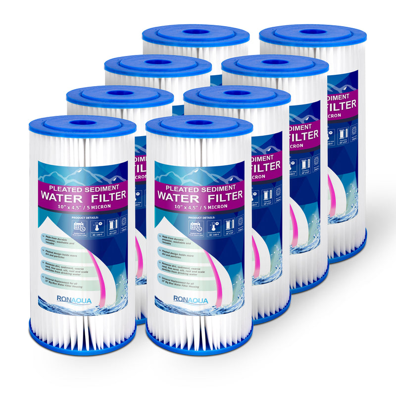 Big Blue Pleated Sediment Filter 5 Micron, Extended Filter Life for 10" Big Blue Housing