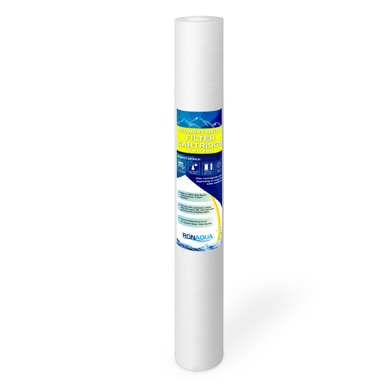 Standard Whole House Melt-blown Four Layers Filtration Polypropylene 5 Micron Sediment Filter 20” x 2.5” Fits 20” x 2.5” Housings. Compatible with FPMB5-20, FPMB520, SDC-25-2005/4, VX05-20