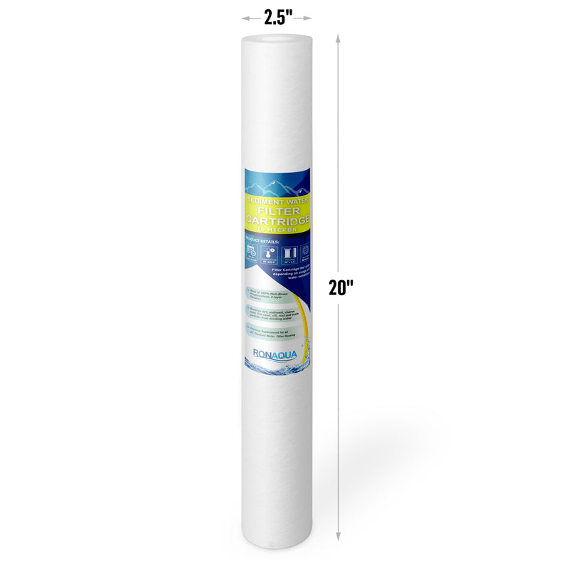 Standard Whole House Melt-blown Four Layers Filtration Polypropylene 10 Micron Sediment Filter 20” x 2.5” Fits 20” x 2.5” Housings. Compatible with FPMB5-20, FPMB520, SDC-25-2005/4, VX05-20