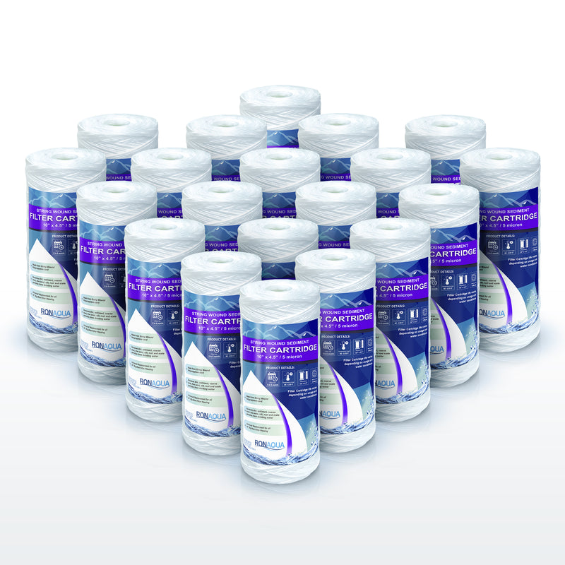 High Capacity Wound String 5 Micron Sediment Water Filter Cartridge 10” x 4.5” Removes Sand, Dirt, Silt, Rust, Extended Filter Life Compatible with 355215-45, 84637, PC10, WP1097P, WPX597P
