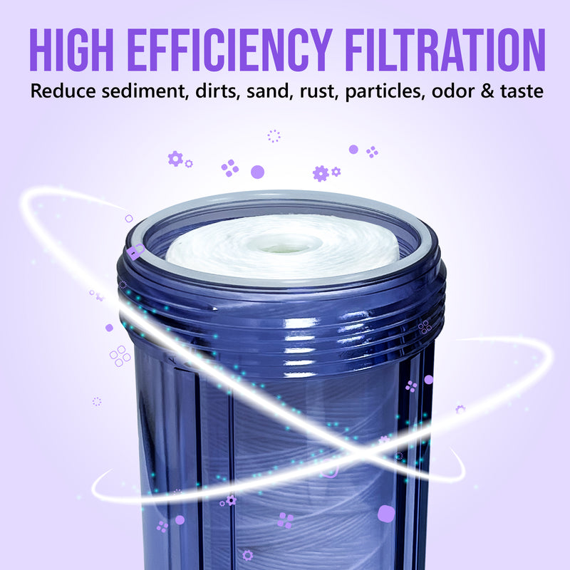 High Capacity Wound String 5 Micron Sediment Water Filter Cartridge 10” x 4.5” Removes Sand, Dirt, Silt, Rust, Extended Filter Life Compatible with 355215-45, 84637, PC10, WP1097P, WPX597P