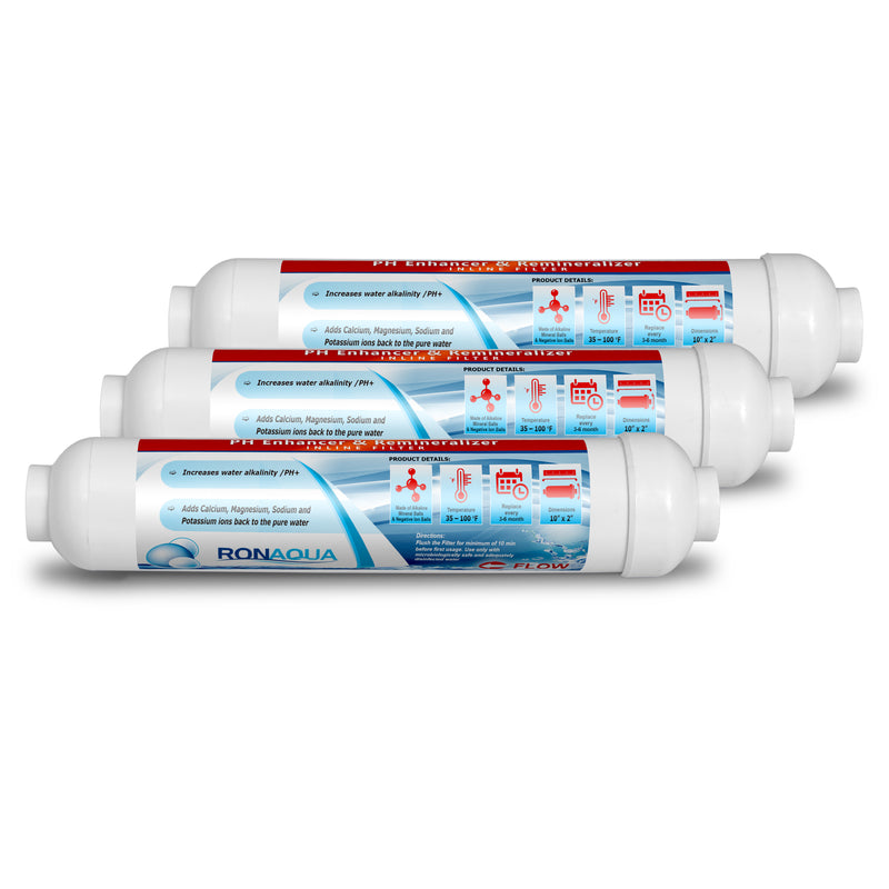 10-inch Universal Alkaline in-line Water Replacement Filter - PH Enhancer, and Re-Mineralizer – Post Filter for Under-Sink or Reverse Osmosis System - Restore Essential Minerals