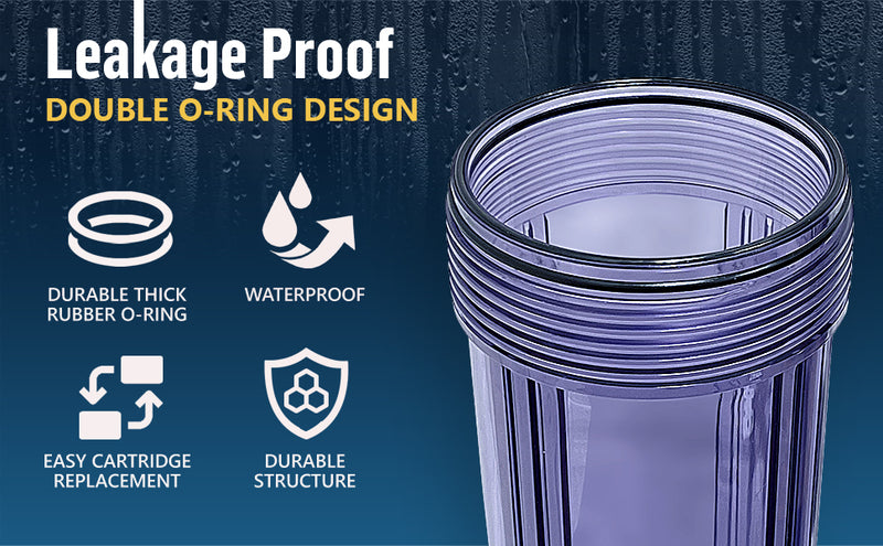 High Capacity 20 x 4.5” Transparent Whole House Filter Purifier System for Well or City Water, Presser Relief Button, 1” NPT Brass Port, Double O-Ring, Meets NSF Standards & Regulations