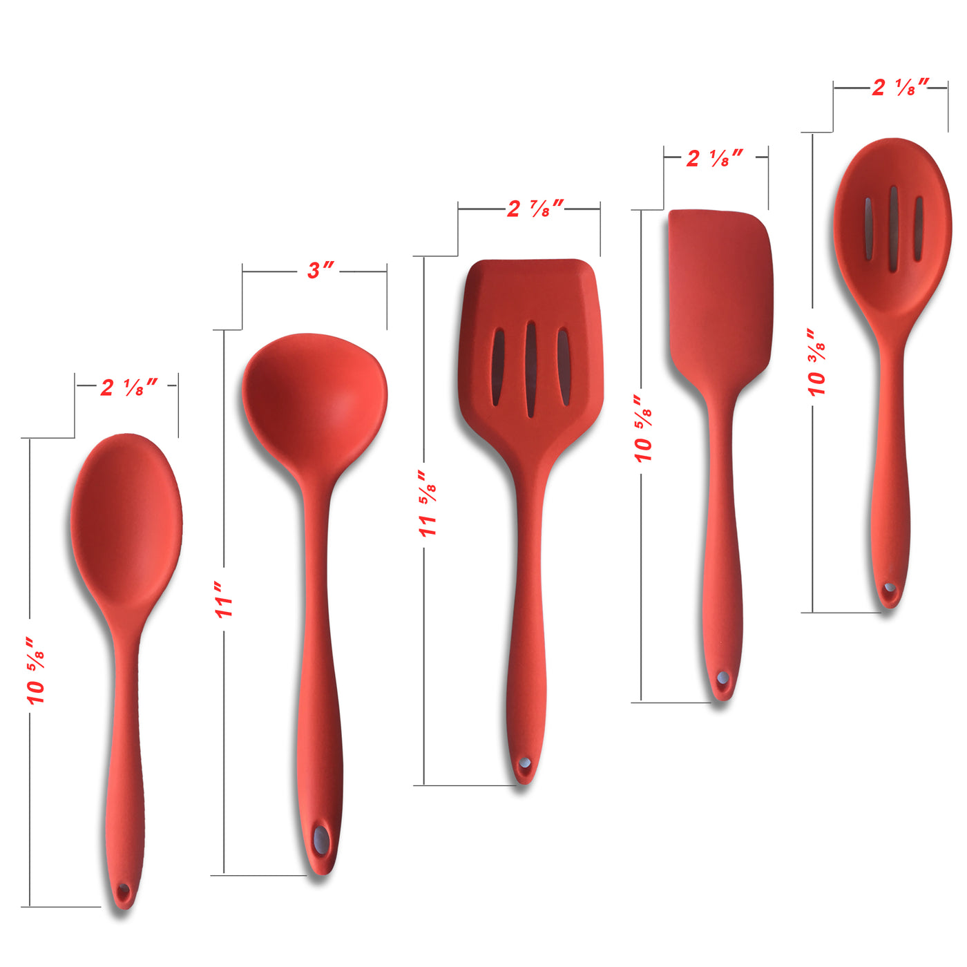 Red Heat Resistant Cooking Utensil Set from Nonstick Silicone