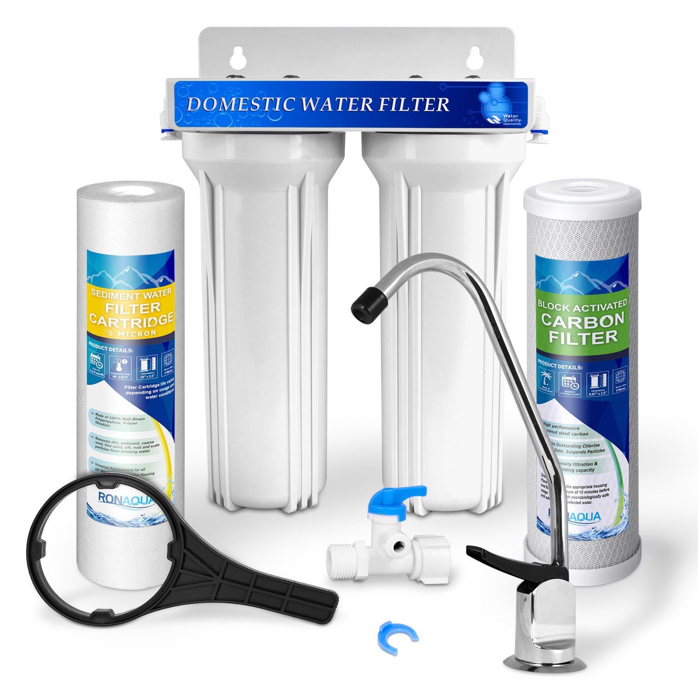 2-Stage Under Counter Water Filtration System with Chrome Finish Faucet 2-Stage Under Counter Water Filtration System with Chrome Finish Faucet